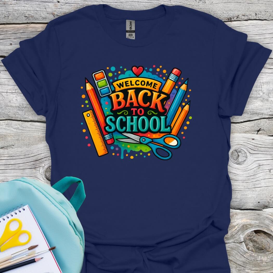 Back to school colorfull navy blueshirt