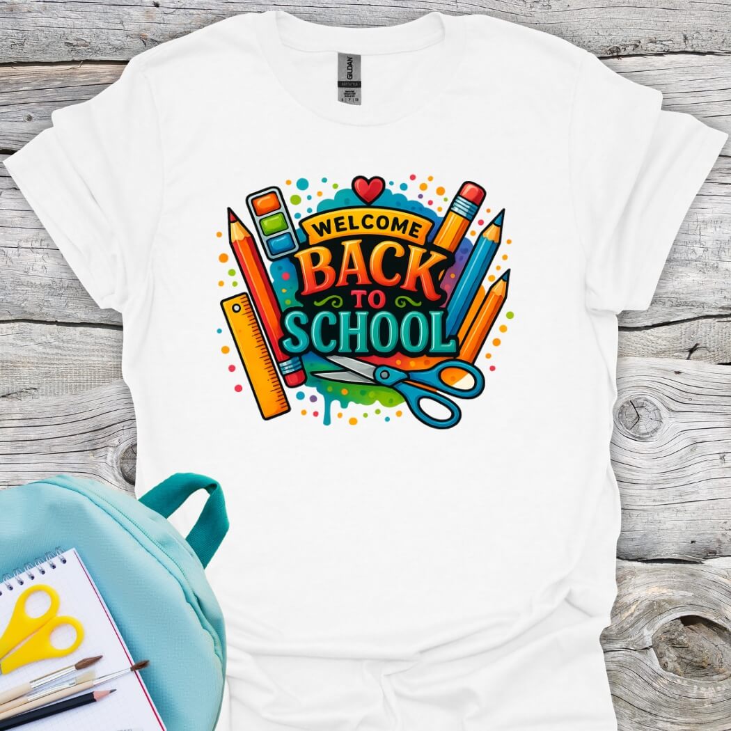 Back to school colorfull white shirt