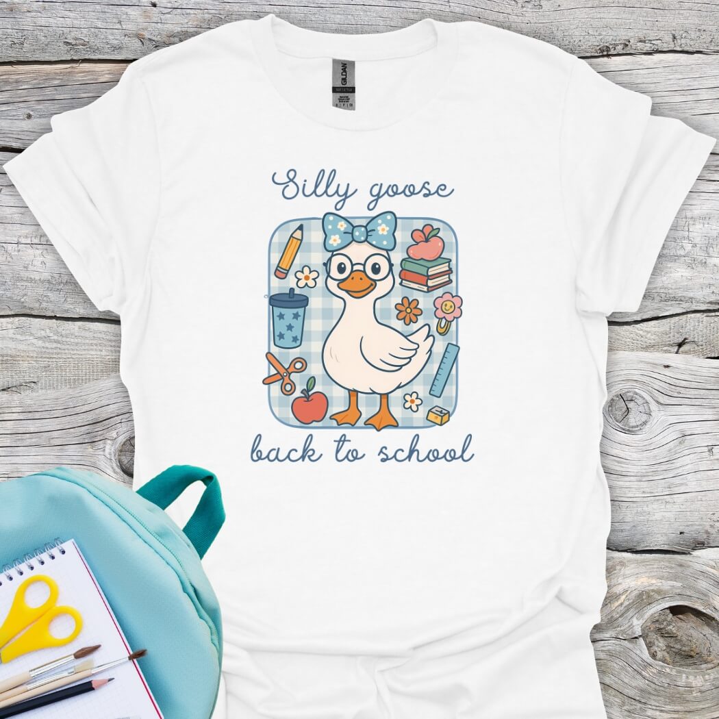 Silly goose back to school white cute graphic tee