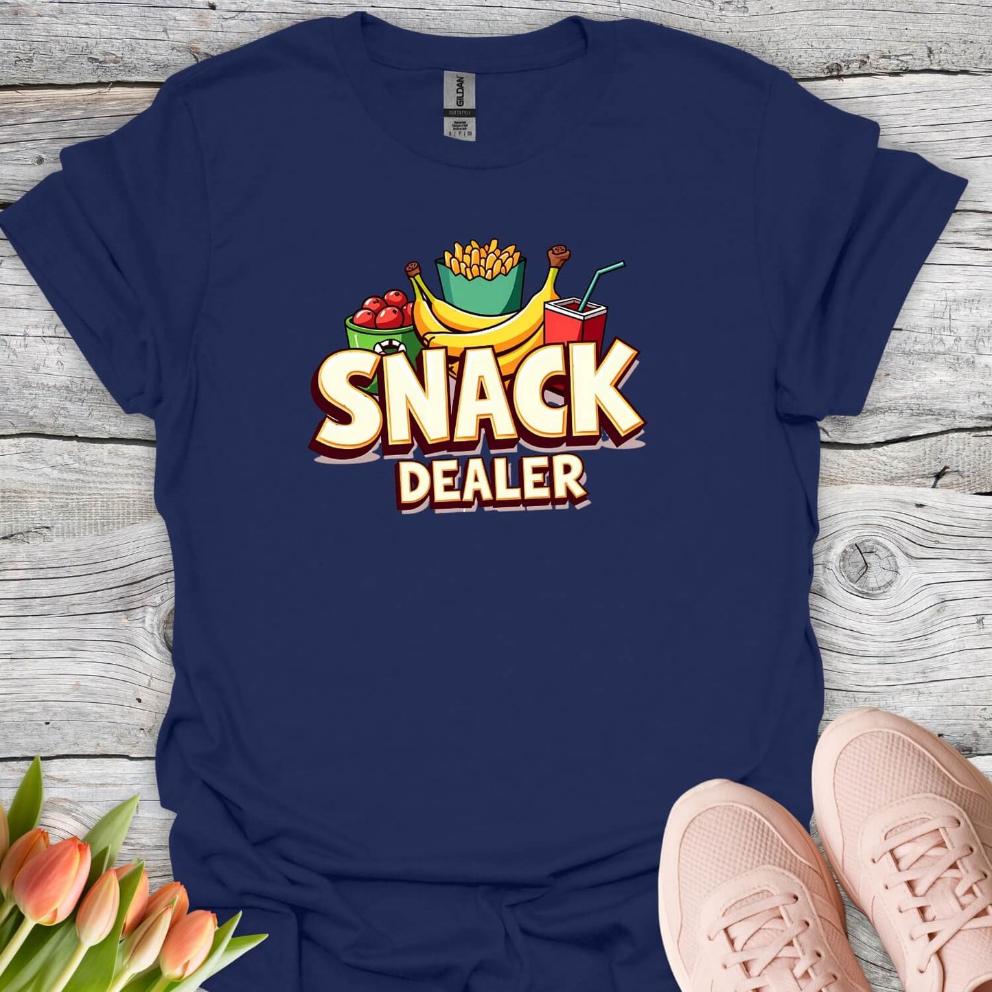 Snack dealer funny navy tee
