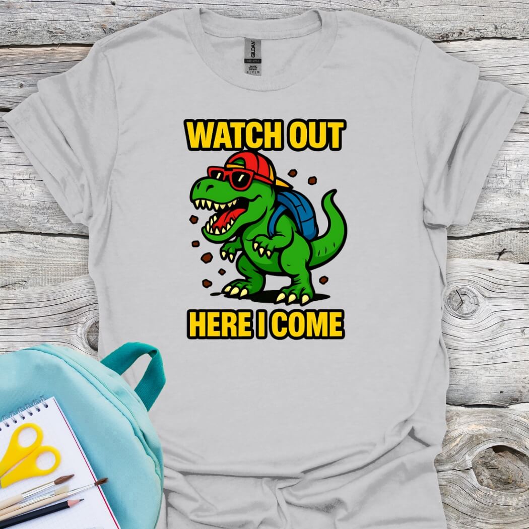 Watch out here I come back to school grey youth shirt